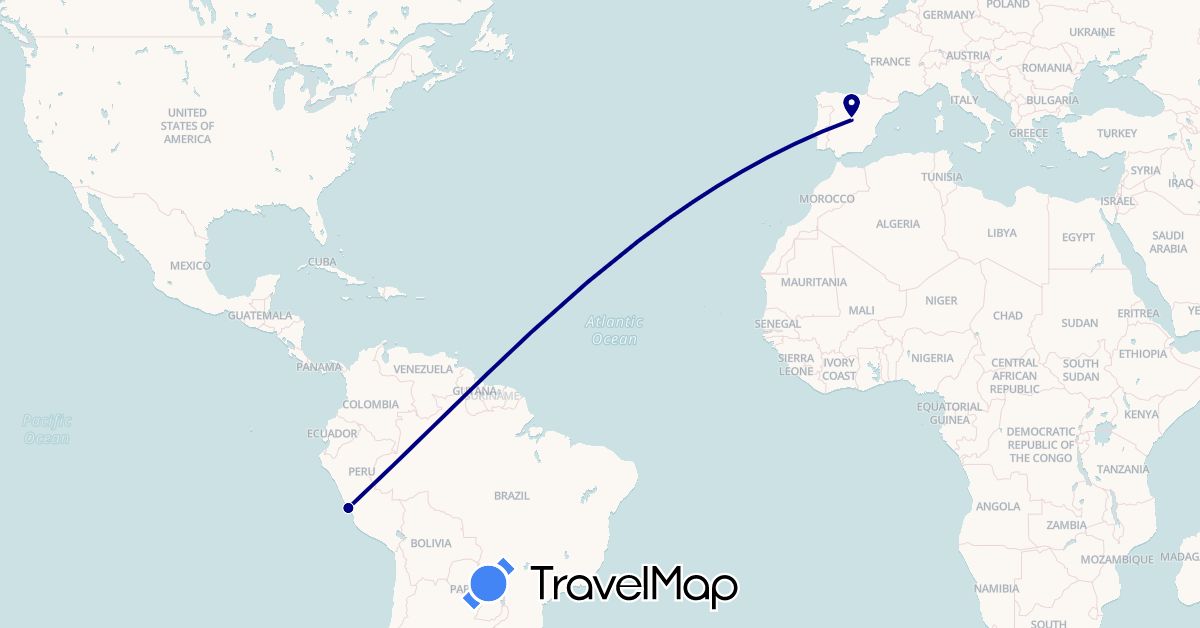 TravelMap itinerary: driving in Spain, Peru (Europe, South America)